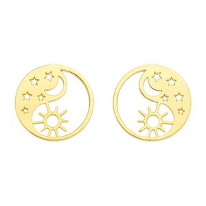 Celestial Sun Moon Star Stud Earrings Gold Minimalist‎ Jewelry Stainless Steel
